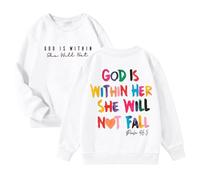 Dios está en ella, ella no caerá - Sudadera con capucha para niña con versículo de la Biblia, Blanco, 9-10 años