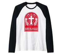Dios está Vivo Larga Vida a Jesús (Cross Graphic) Camiseta Manga Raglan