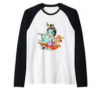 Dios hindú Señor Shri Krishna con una Vaca y un pájaro Camiseta Manga Raglan