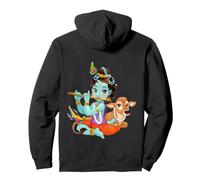 Dios hindú Señor Shri Krishna con una Vaca y un pájaro Sudadera con Capucha