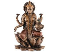 Dios indio Lakshmi en posición de loto, miniatura, de piedra artificial, pintado a mano con color bronce, colección Veronese, 708-77373