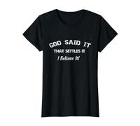 Dios lo Dijo, eso lo arregla, Creo Que diseño Camiseta gráfica económica, Mujer, Negro, L