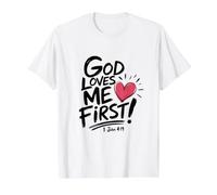 Dios me ama el Primer diseño de fe Cristiana | 1 Juan 4:19 Camiseta gráfica económica, Hombre, Blanco, M