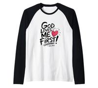 Dios me ama el Primer diseño de fe Cristiana | 1 Juan 4:19 Camiseta Manga Raglan