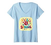 Dios me Hizo Cristianos Especiales para niños Huella de Mano Colorida Camiseta Cuello V, Mujer, Azul Bebé, XXL