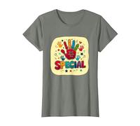 Dios me Hizo Cristianos Especiales para niños Huella de Mano Colorida Camiseta, Mujer, Verde Militar Jaspeado, XL