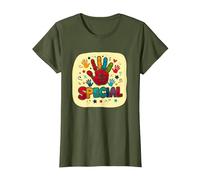 Dios me Hizo Cristianos Especiales para niños Huella de Mano Colorida Camiseta, Mujer, Verde Oliva, M