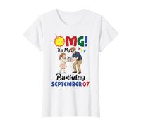 Dios mío, es mi cumpleaños en septiembre 07 Feliz a papá Hija Camiseta gráfica económica, Mujer, Blanco, S