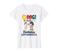 Dios mío, es mi cumpleaños en septiembre 14 Feliz con papá Hija Camiseta gráfica económica, Mujer, Blanco, S