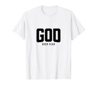 Dios sobre el Miedo Cita de fe Cristiana Camiseta gráfica económica, Hombre, Blanco, S