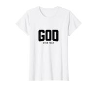 Dios sobre el Miedo Cita de fe Cristiana Camiseta gráfica económica, Mujer, Blanco, S