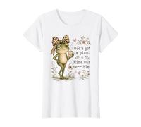 Dios Tiene un Plan Chica de la Iglesia Divertida Christian Frog Faith Camiseta gráfica económica, Mujer, Blanco, M