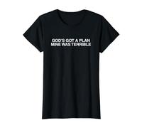 Dios Tiene un Plan, el mío era Terrible, Divertido, Ingenioso Meme Cristiano Camiseta gráfica económica, Mujer, Negro, S