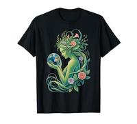 Diosa de la Tierra sosteniendo un Globo Floral Naturaleza Camiseta
