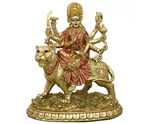 Diosa hindú pequeña estatua Durga - 5.7 pulgadas de alto Dios indio Durga sobre tigre, figuras de decoración hinduismo, ídolo de Buda en casa, oficina, templo Puja, escultura Mandir Murti Diwali