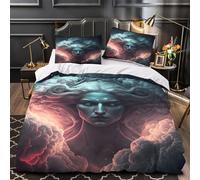 Diosa mítica Funda de Edredón 3 Piezas Microfibra de poliéster Impresión 3D Cremallera Oculta con Fundas de Almohada Antialérgica fantasía digital Funda Edredon for jóvenes Single（135x200cm）