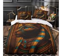 Dioses del antiguo Egipto Funda de Edredón con Fundas de Almohada 3 Piezas de poliéster Estampado 3D Cierre de Cremallera Oculta Transpirable Mítico Funda Edredon for jóvenes Super king（260x220cm）