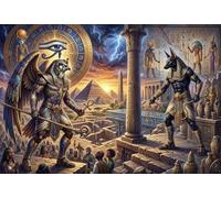 Dioses del Sol egipcios Ra y Anubis Puzzle 1000 Piezas Adultos Y Niños,Premium,Reto,Rompecabezas,Deco Pared,Regalo Ideal,14 Años+,Anti-estrés,Relax,Desafío,Cartón,Educativo 38x26cm