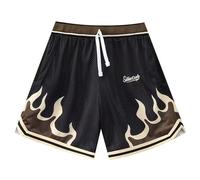 DIOTSR Pantalones cortos de entrenamiento con estampado de llamas para hombre, cintura con cordón, pantalones cortos de baloncesto casuales de verano, 02-Negro, Medium