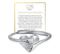 DIOWUS Anillo de abrazo con texto en inglés «To My Granddaughter», anillo ajustable de acero inoxidable con mensaje «Always With Always With You» para mujer, no se deslustra, regalo para ella