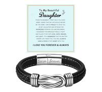 DIOWUS Pulsera con texto en inglés «To My Daughter Love You Forever», pulsera inspiradora de cuero trenzado de acero inoxidable con nudo infinito, regalo de mamá, Adjustable, Cuero, No es una piedra