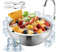 Dip Chiller Bowl with Ice Base -Stainless Steel Double Walled Insulated Serving Bowl with Ice Chamber,Keep Food Cold or Hot for Salsa,Guacamole,Salad, Sauces,Parties,Buffet & Outdoor Events (M-35 oz)