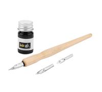 Dip - Juego de pluma para bolígrafo de madera, 3 plumas de acero inoxidable diferentes y 1 tinta para dibujo, manga, caligrafía, cómic