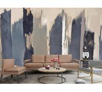 Dipinto a mano con inchiostro lavato raffigurante una silhouette di una città, un paesaggio strutturato, per parete di sfondo del divano della TV, camera da letto, soggiorno e studio; 3D; 350x245 cm