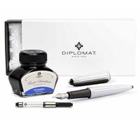 Diplomat Aero - Pluma estilográfica (plumín de acero inoxidable M, tinta azul real), color blanco