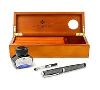 Diplomat Excellence A+ Wave - Juego de pluma estilográfica con botella de tinta, convertidor de tinta y cuenco de madera, color cereza