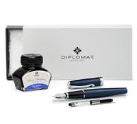 Diplomat Excellence A2 Midnight Blue Chrome, punta de acero inoxidable M, juego de pluma estilográfica con tinta azul real