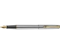 Diplomat Traveller D10057453 - Pluma estilográfica con plumín de grosor fino, de acero inoxidable, color plateado con borde dorado