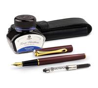 Diplomat Traveller - Juego de pluma estilográfica de metal con estuche de piel, tinta azul real y convertidor de tinta, pluma de acero inoxidable, grosor M