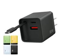 Dipomall Charger, 3 in 1 Charger Retractable 80w MAX Fast, Retractable Phone Wall Plug, for Phone, Laptops, Earphone, with Type-C Cable and 2 USB Ports (Black,1 Pcs)