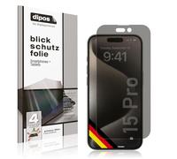 dipos Protector de Pantalla Antiespía para Apple iPhone 15 Pro | Película protectora mate, filtro de privacidad 4 vías, ajuste perfecto, antiarañazos, sin burbujas, autoadhesivo