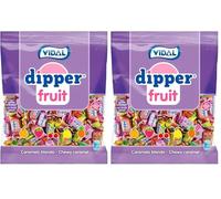 Dipper Vidal Golosinas Dipper Fruit. Caramelo blando masticable con zumo de frutas. Sabores frutales: piña, limón, naranja, fresa y cereza. Bolsa de 1kg. (Paquete de 2)