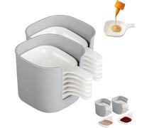 Dipping Sauce Plate And Holder Set, 6 Pcs Dipping Sauce Plate, Mini Home Kitchen Vinegar Soy Sauce Dish Set, with Handle, for Ketchup, Soy, Barbecue and Party Dinner (White and Gray,2 pcs)
