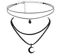 DIPZO Collares Gargantilla Negra para Mujer, 2 Piezas Choker Gótico con Colgante de Luna de Doble Capa, Accesorios de Moda Retro Y2K para Navidad, San Valentín y Fiestas de Año Nuevo