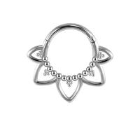 DIPZO Joya de Septum Lotus 16G, Aro Septum de Acero Inoxidable 8mm, Clicker Daith, Pendientes de Cartílago Hélice para Mujer Hombre, Plata