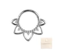 DIPZO Joya de Septum Lotus 16G, Aro Septum de Acero Inoxidable 8mm, Clicker Daith, Pendientes de Cartílago Hélice para Mujer Hombre, Plata