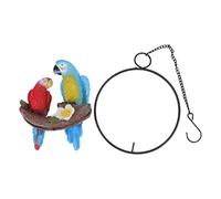 DIRBAK Adorno de pájaro Colgante en aro de Hierro, diseño de Guacamayo Doble en Rojo y Azul, decoración de Material sintético para Patio, balcón, terraza, 15x12,5x6,5 cm