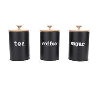 DIRBAK Botes de almacenamiento herméticos de metal vintage con tapas de madera para café, té, azúcar y cocina, paquete de 3, 9,4 x 15,5 cm (Negra)
