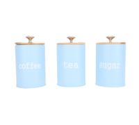 DIRBAK Botes de almacenamiento herméticos de metal vintage con tapas de madera para café, té, azúcar y cocina, paquete de 3, 9,4 x 15,5 cm (Azul)