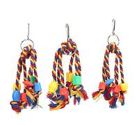 DIRBAK Cuerda para Masticar pájaros de algodón Suave y Colorida con Cuentas de plástico para Loros pequeños para trepar y Descansar, 24 cm, Paquete de 3