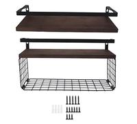 DIRBAK Estantes de Almacenamiento montados en la Pared, Estante Flotante de Alambre de Metal rústico, diseño de múltiples Capas para baño, Cocina, Organizador de Oficina, Hierro, Madera