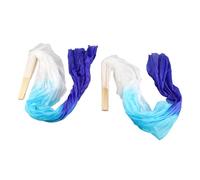 DIRBAK Long Dance Fan Set, 1.5m Artificial Silk Material, 16-Bone Classical Design, for Belly Dance Performance, Practice Learning Use. (Lake Blue and Royal Blue)