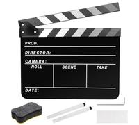 Directory Clapper Board 30 x 24 cm, solapa de director con borrador magnético de pizarra y bolígrafos, tapa de película acrílica, solapa para cine, serie de televisión, accesorios para disparar