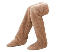 Dirfuny Calcetines de felpa peludos de 22 pulgadas de largo y sin pies, para mujeres y hombres, calcetines peludos hasta la rodilla, calcetines peludos de invierno para dormir en casa, Brown, 33 EU