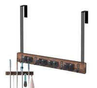 Dirfuny Soporte de pared para fregona y escoba, colgador de pared de madera para escobas y fregonas con ganchos, organizador de suministros de limpieza adhesivos, agarre para escoba, fregona para