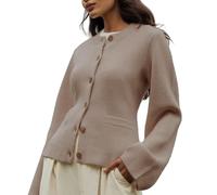 Dirfuny Suéteres tipo cárdigan para mujer, cárdigan corto con mangas acampanadas finas, abrigo ligero de manga larga, abrigo de suéter, abrigos para mujer, uso diario, gris, S